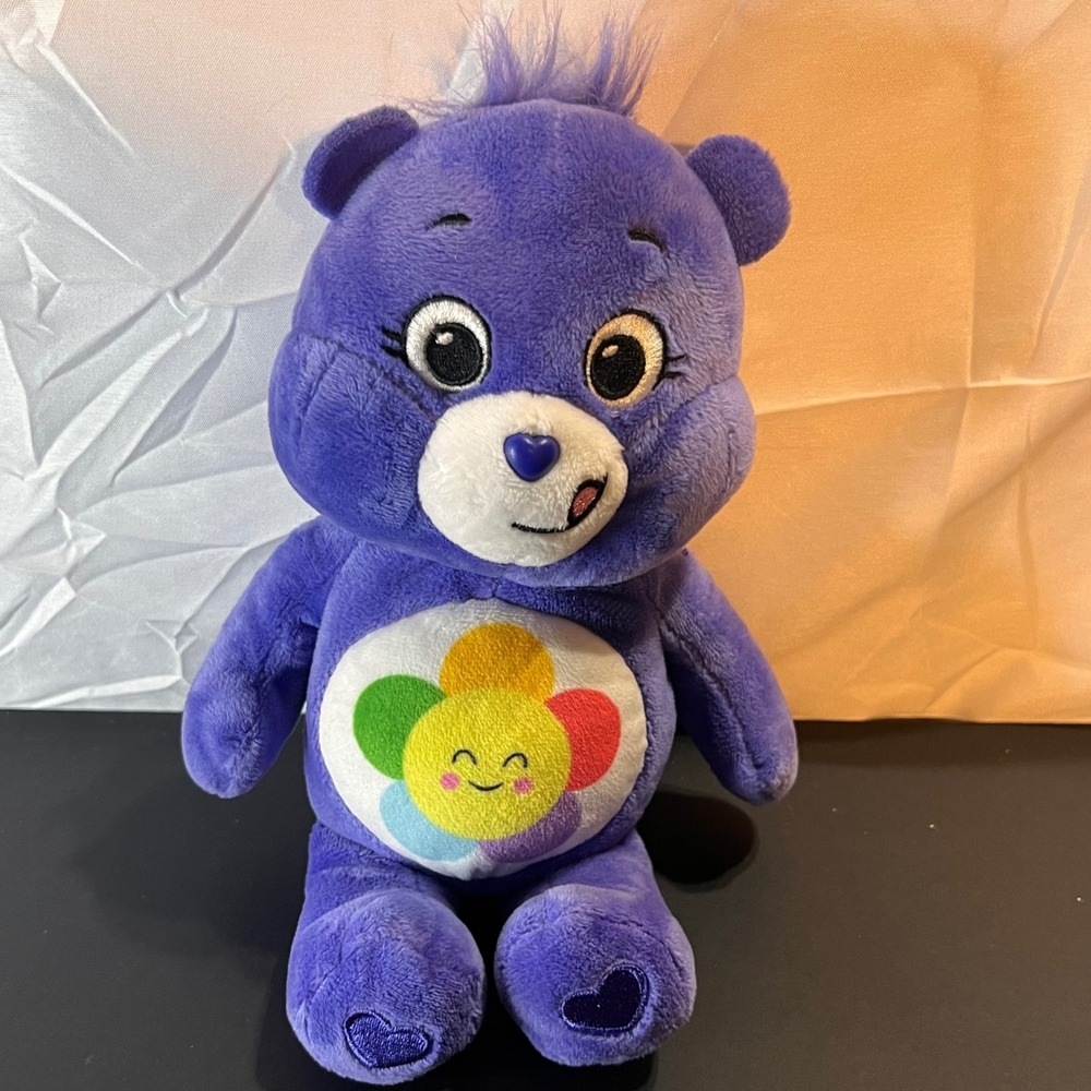 Care Bears 9" Harmony Bear Plush Purple Flower Kids Toy 2020 Excellent Condition